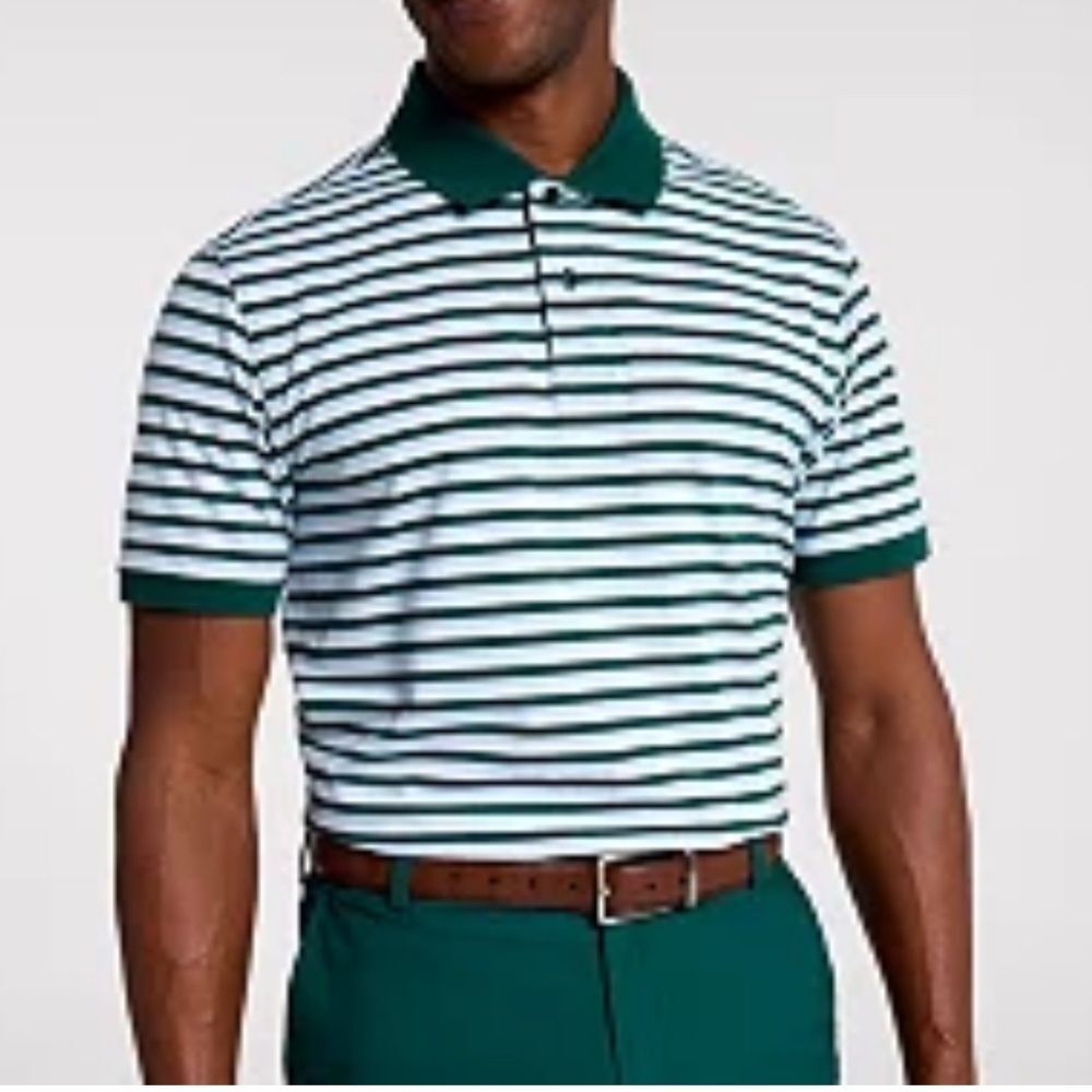 Walter Hagen Hydro-Dri Golf Polo Shirt Men's L Short Sleeve Green White Striped